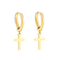 Bulk 18K Gold Cross Drop Hoop Earrings Hypoallergenic
