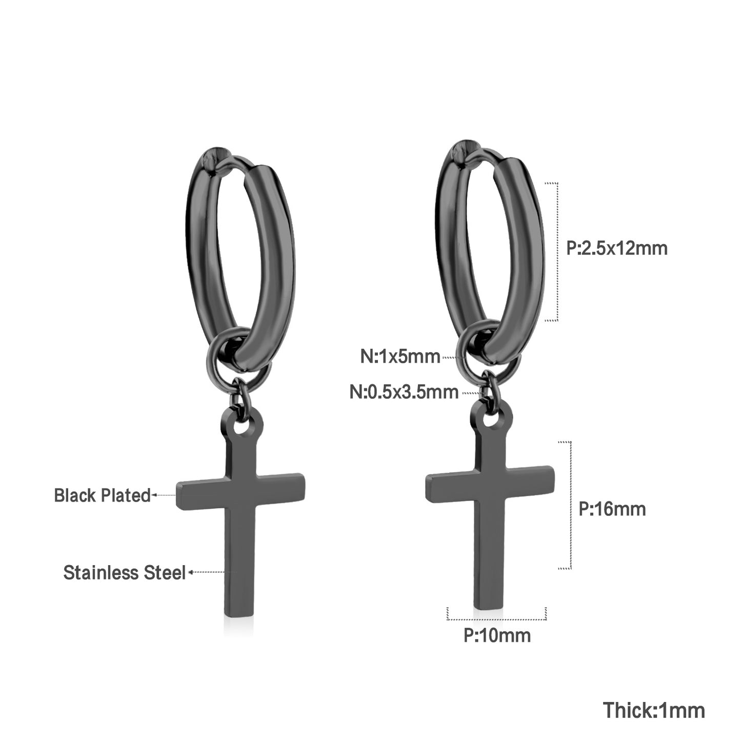 Bulk 18K Gold Cross Drop Hoop Earrings Hypoallergenic