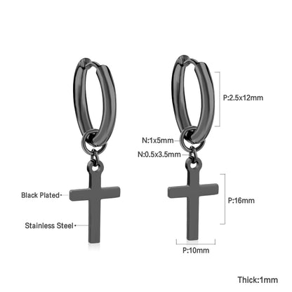 Bulk 18K Gold Cross Drop Hoop Earrings Hypoallergenic