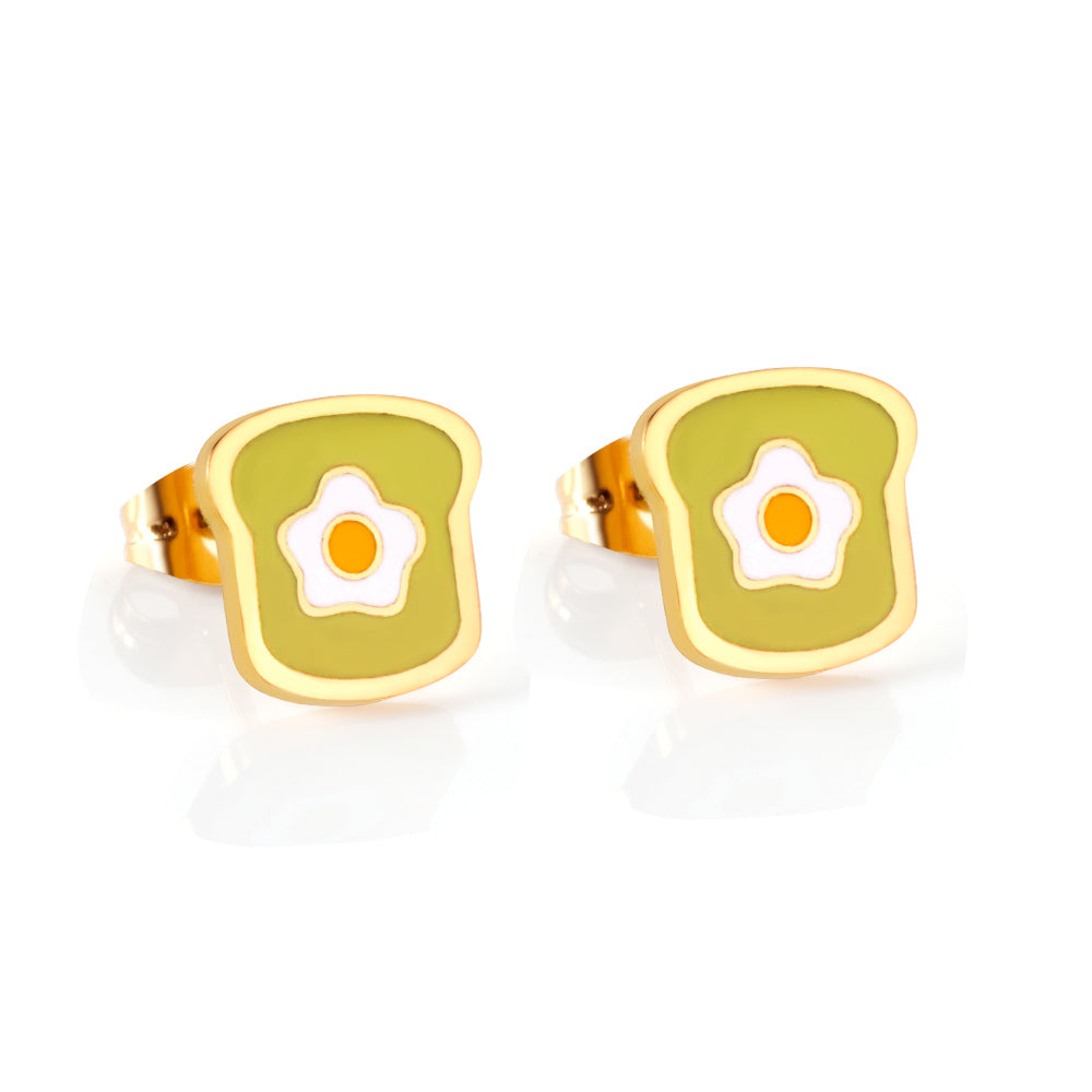 Wholesale Stainless Steel Light Green + White Hobo Egg Cut Earrings