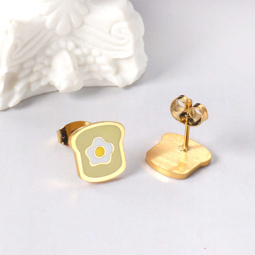 Wholesale Stainless Steel Light Green + White Hobo Egg Cut Earrings