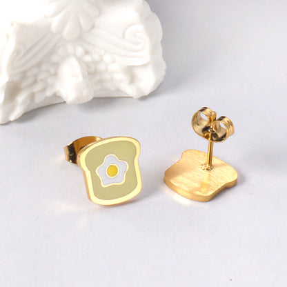 Wholesale Stainless Steel Light Green + White Hobo Egg Cut Earrings