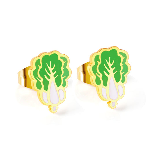 Wholesale Stainless Steel Green Cabbage Cut Earrings