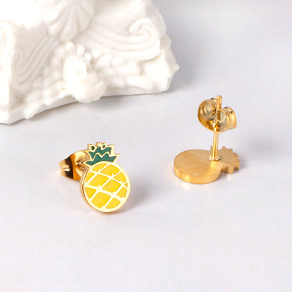 Wholesale 18K Gold Pineapple Earrings Sweet Tropical Design Hypoallergenic
