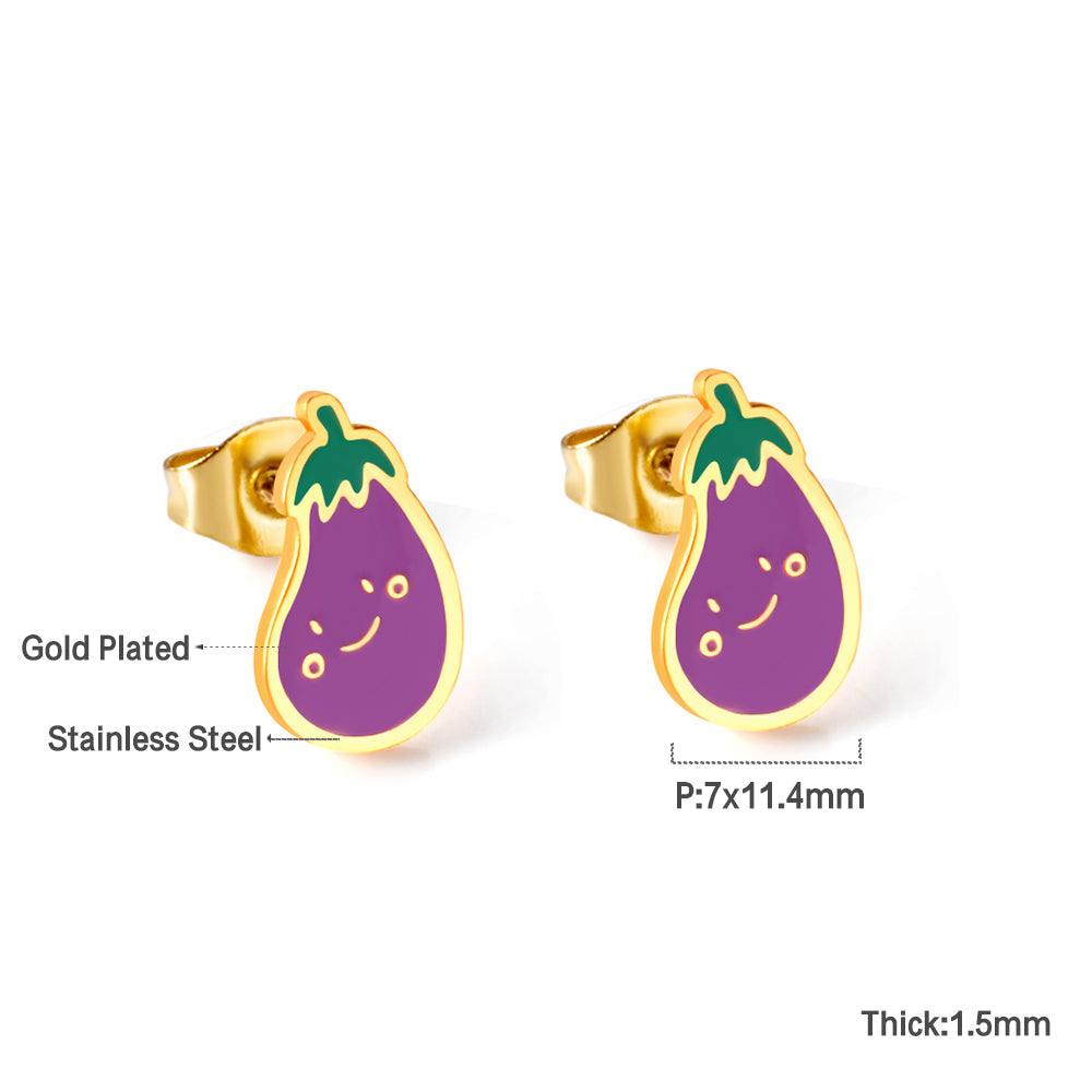 Wholesale 18K Gold Smiley Eggplant Earrings
