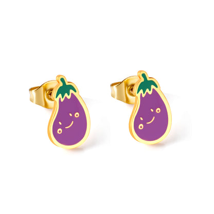 Wholesale 18K Gold Smiley Eggplant Earrings