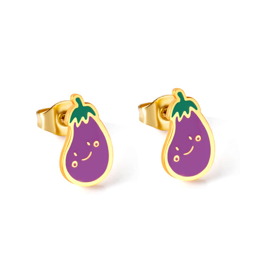 Wholesale 18K Gold Smiley Eggplant Earrings