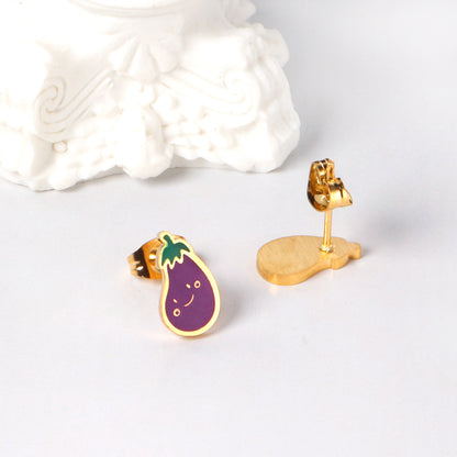 Wholesale 18K Gold Smiley Eggplant Earrings