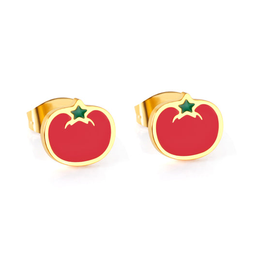 Bulk 18K Gold Tomato Earrings Vibrant Red Design