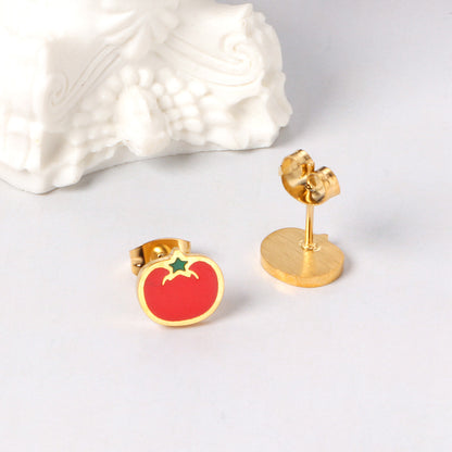 Bulk 18K Gold Tomato Earrings Vibrant Red Design