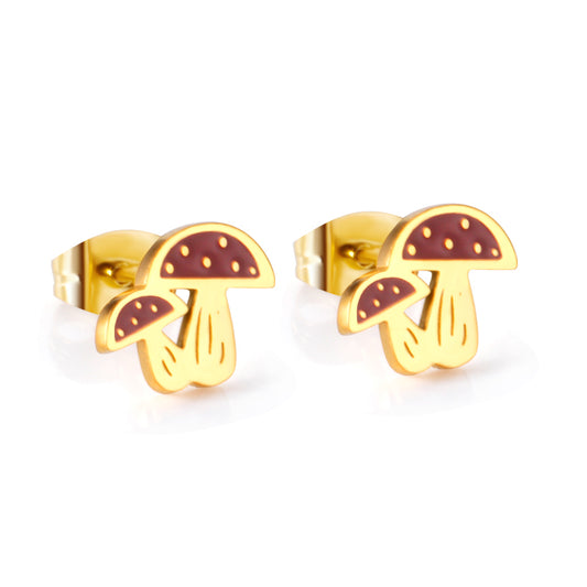 Wholesale Stainless Steel Red Mushroom Cut Earrings