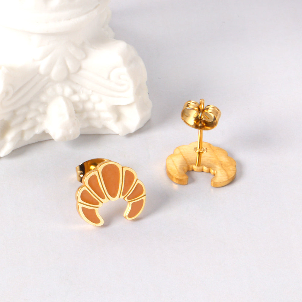 Wholesale 18K Gold Croissant Earrings Bakery Theme Hypoallergenic