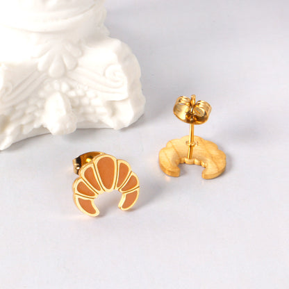 Wholesale 18K Gold Croissant Earrings Bakery Theme Hypoallergenic