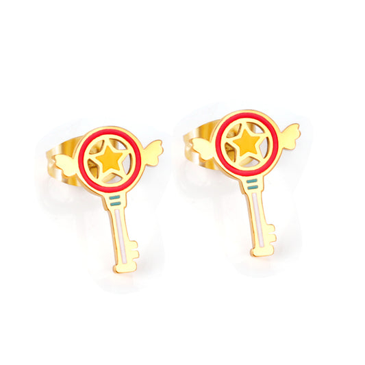 Wholesale Stainless Steel Mixed Color Magic Wand Cut Earrings