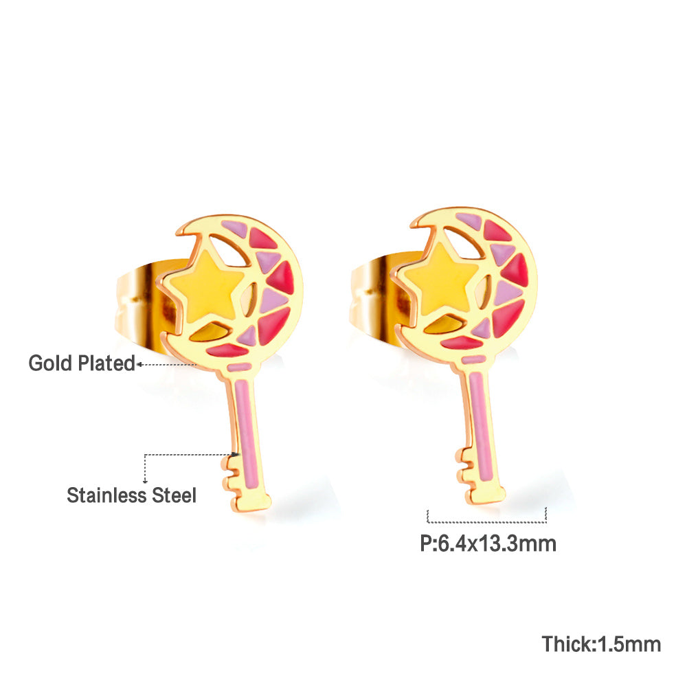 Wholesale Stainless Steel Mixed Color Staff Cut Earrings