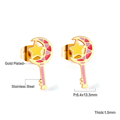 Wholesale Stainless Steel Mixed Color Staff Cut Earrings