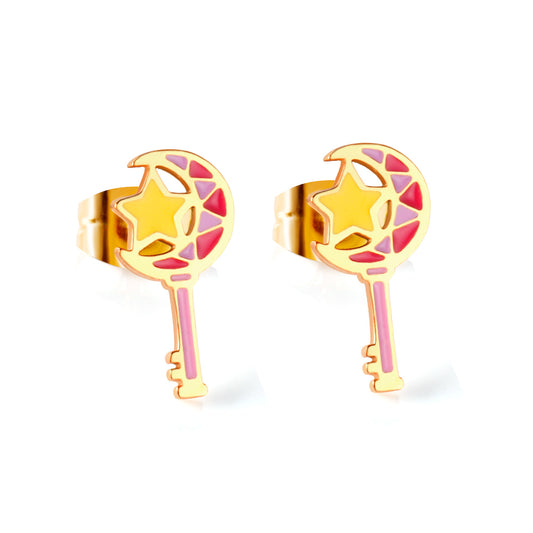 Wholesale Stainless Steel Mixed Color Staff Cut Earrings