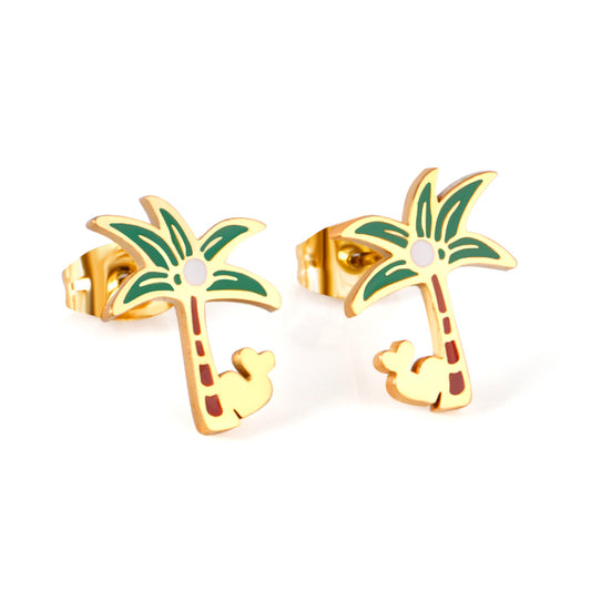 Wholesale 18K Gold Palm Tree Earrings Tropical Theme Bulk Supply