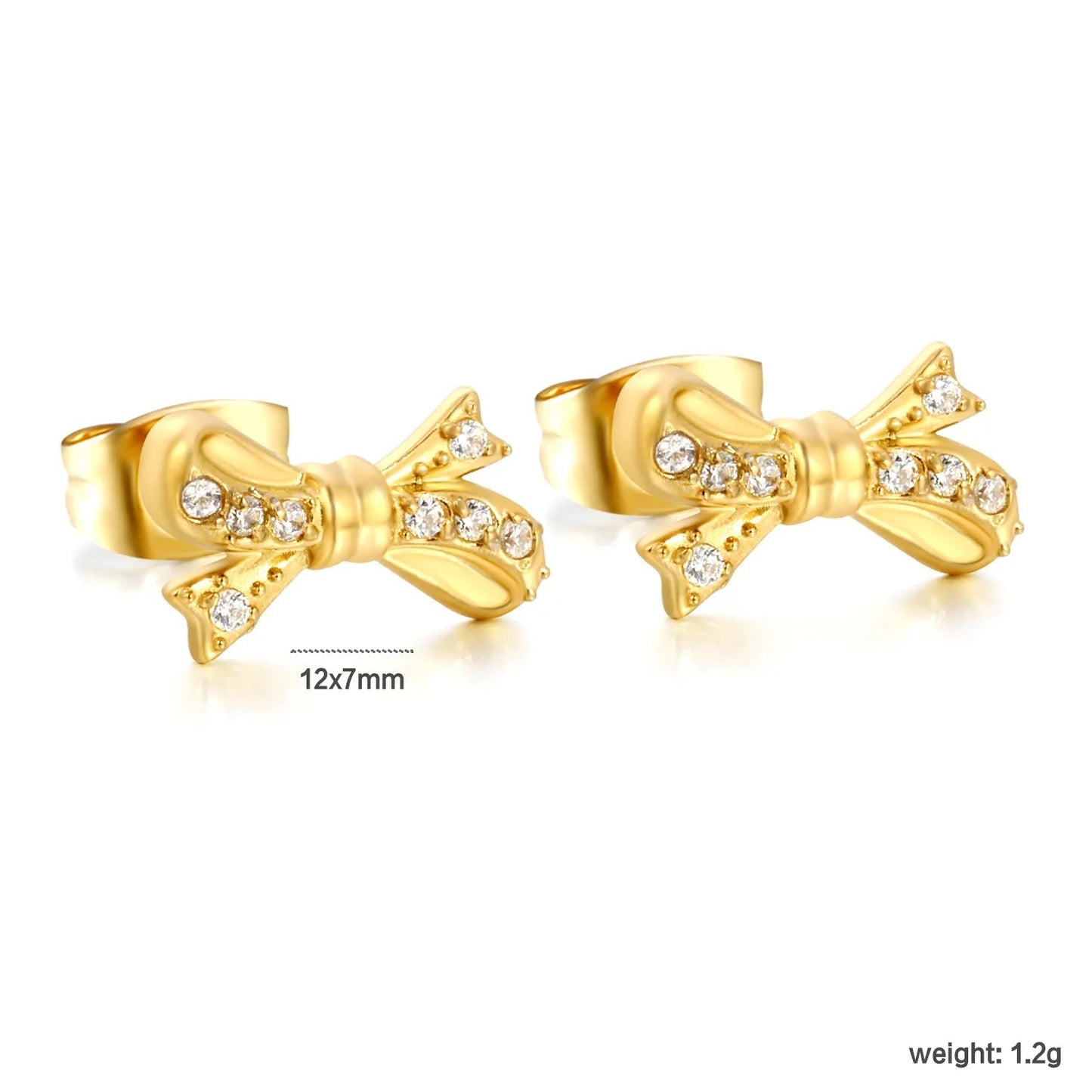 Minimalist Half Zircon Bow Studs | Waterproof Gold Stainless Steel