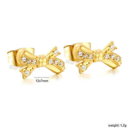 Minimalist Half Zircon Bow Studs | Waterproof Gold Stainless Steel