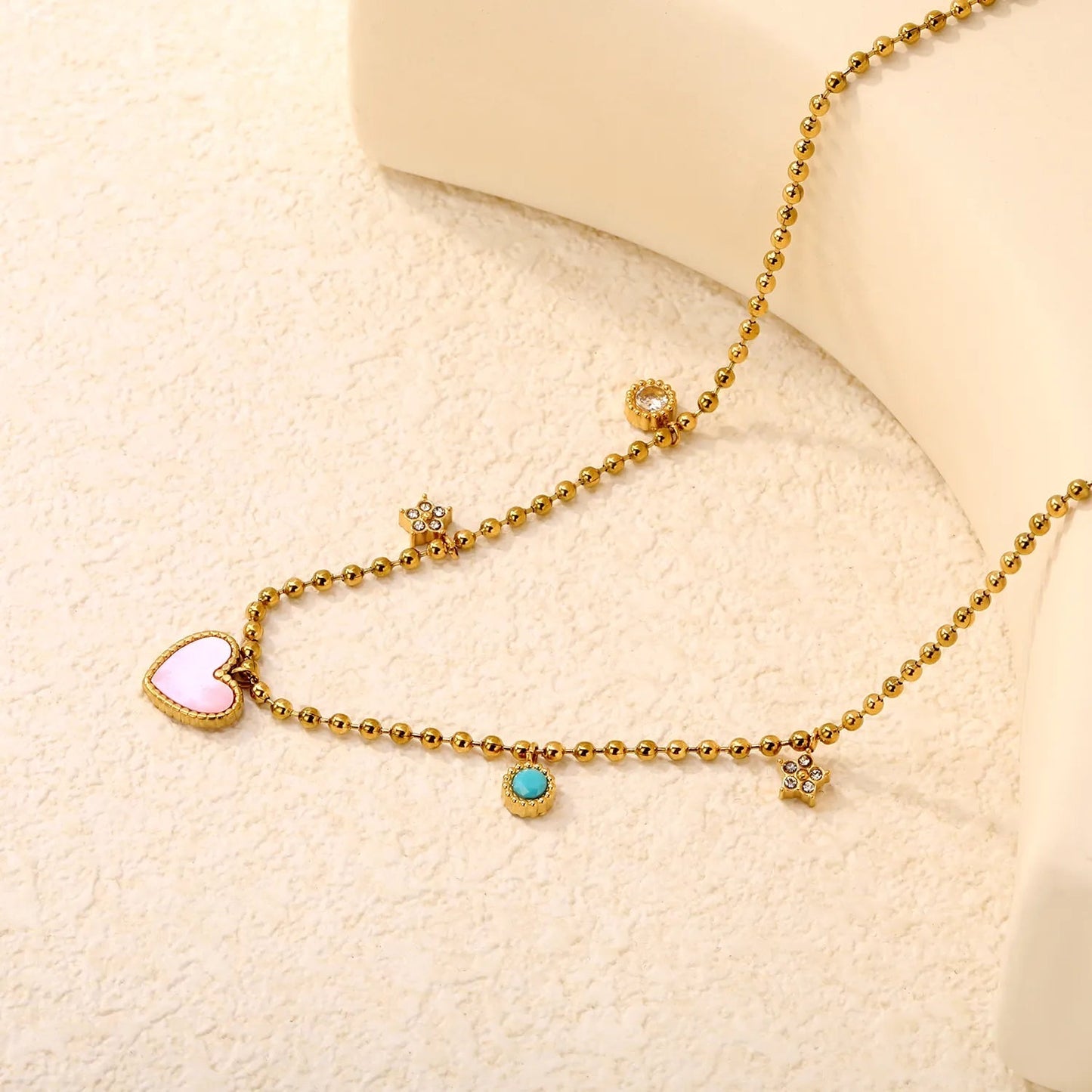 Minimalist Pink MOP Necklace | 304L Steel Gold Plated Office Wear 4.8g