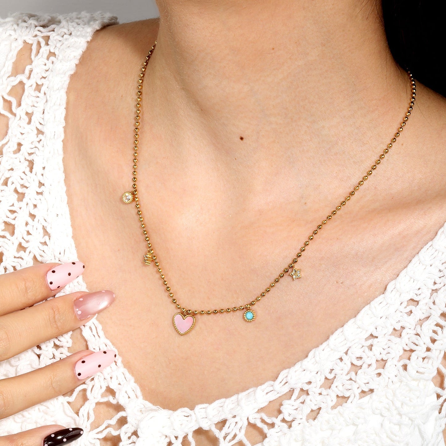 Minimalist Pink MOP Necklace | 304L Steel Gold Plated Office Wear 4.8g