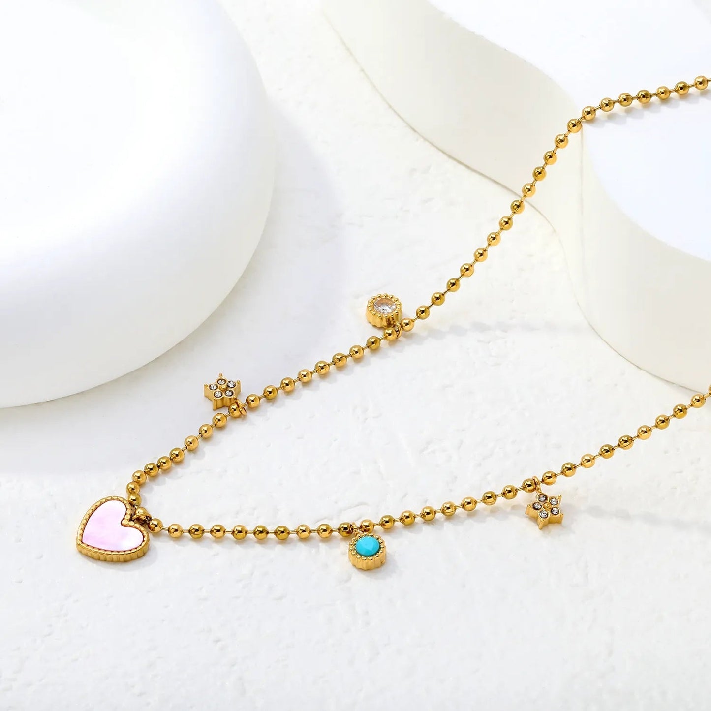 Minimalist Pink MOP Necklace | 304L Steel Gold Plated Office Wear 4.8g