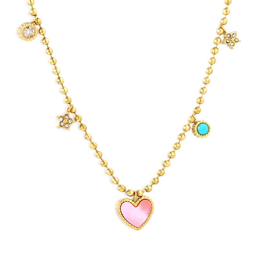 Minimalist Pink MOP Necklace | 304L Steel Gold Plated Office Wear 4.8g