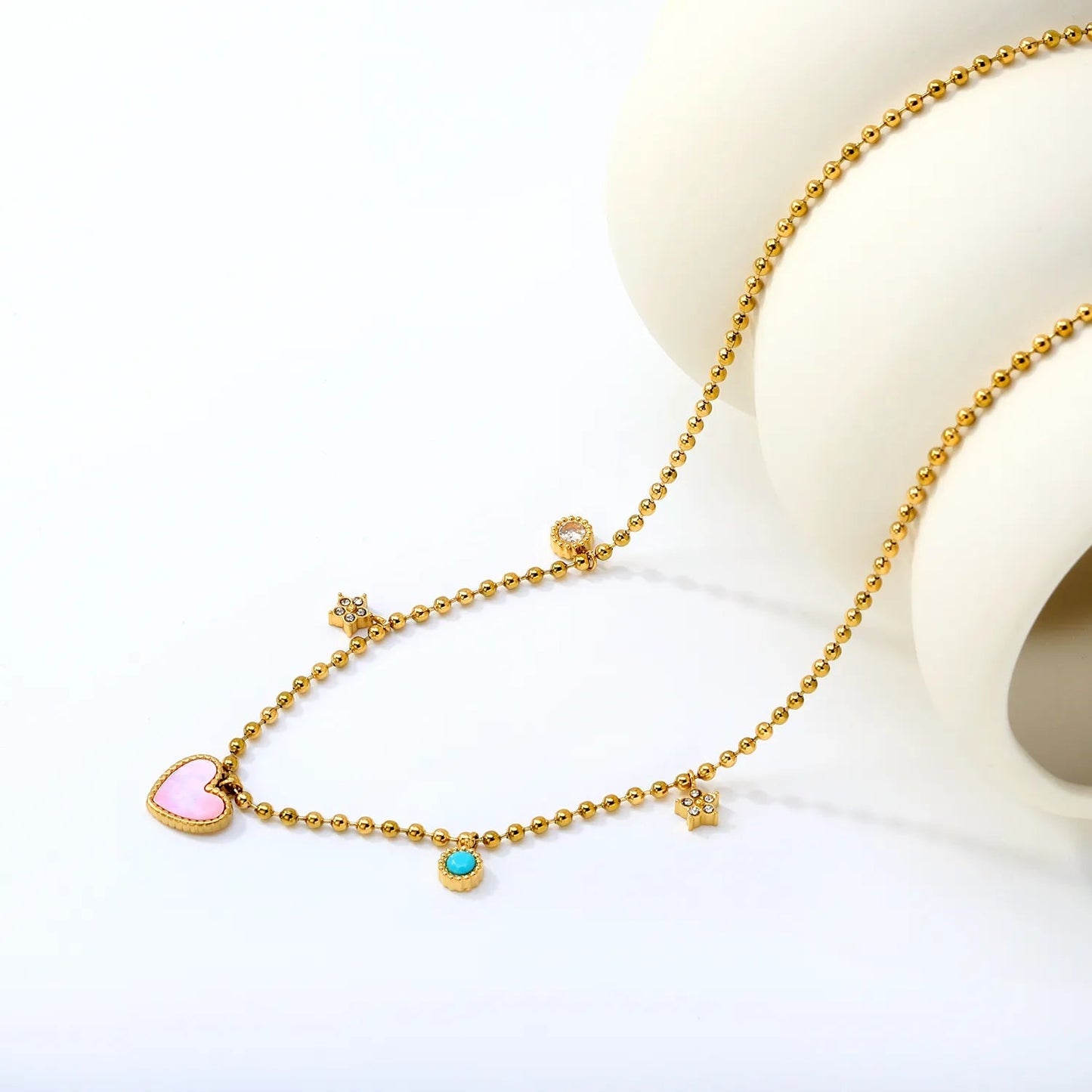 Minimalist Pink MOP Necklace | 304L Steel Gold Plated Office Wear 4.8g