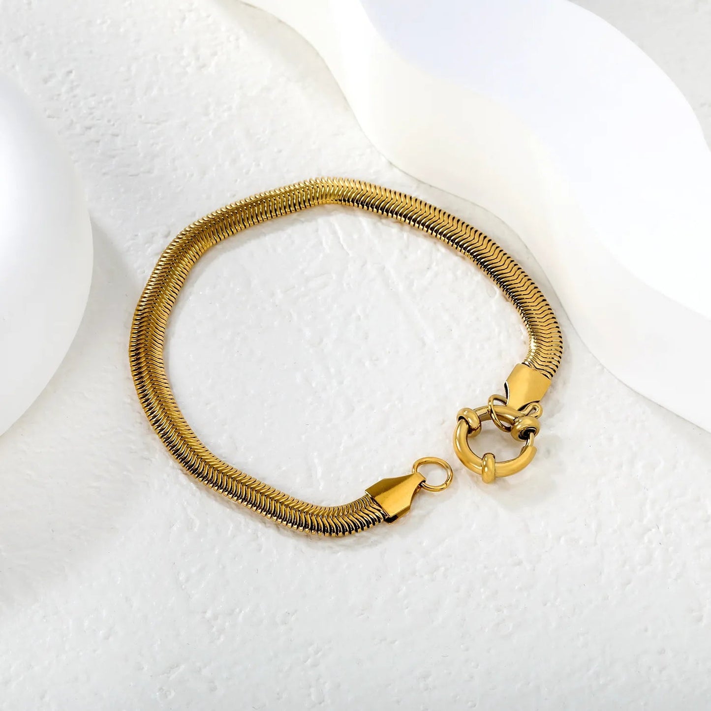 Minimalist Snake Chain Bracelet 304L Stainless Steel Gold 16cm