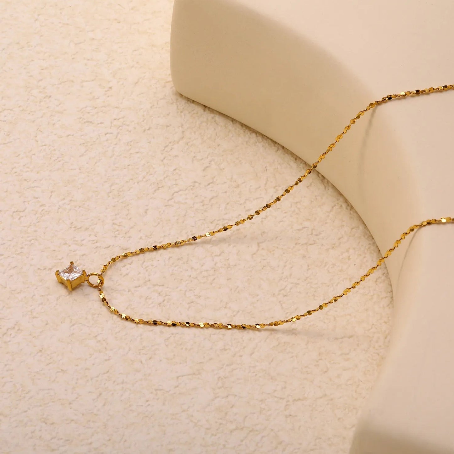 Minimalist Square Zircon Stainless Steel Shimmer Chain