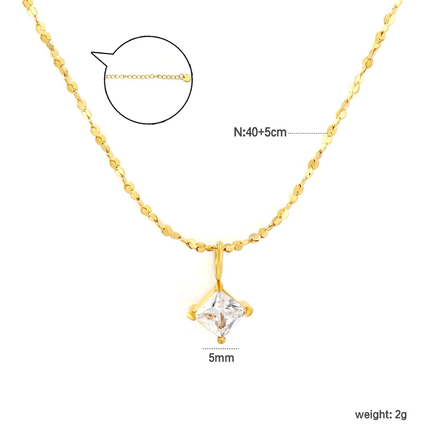Minimalist Square Zircon Stainless Steel Shimmer Chain