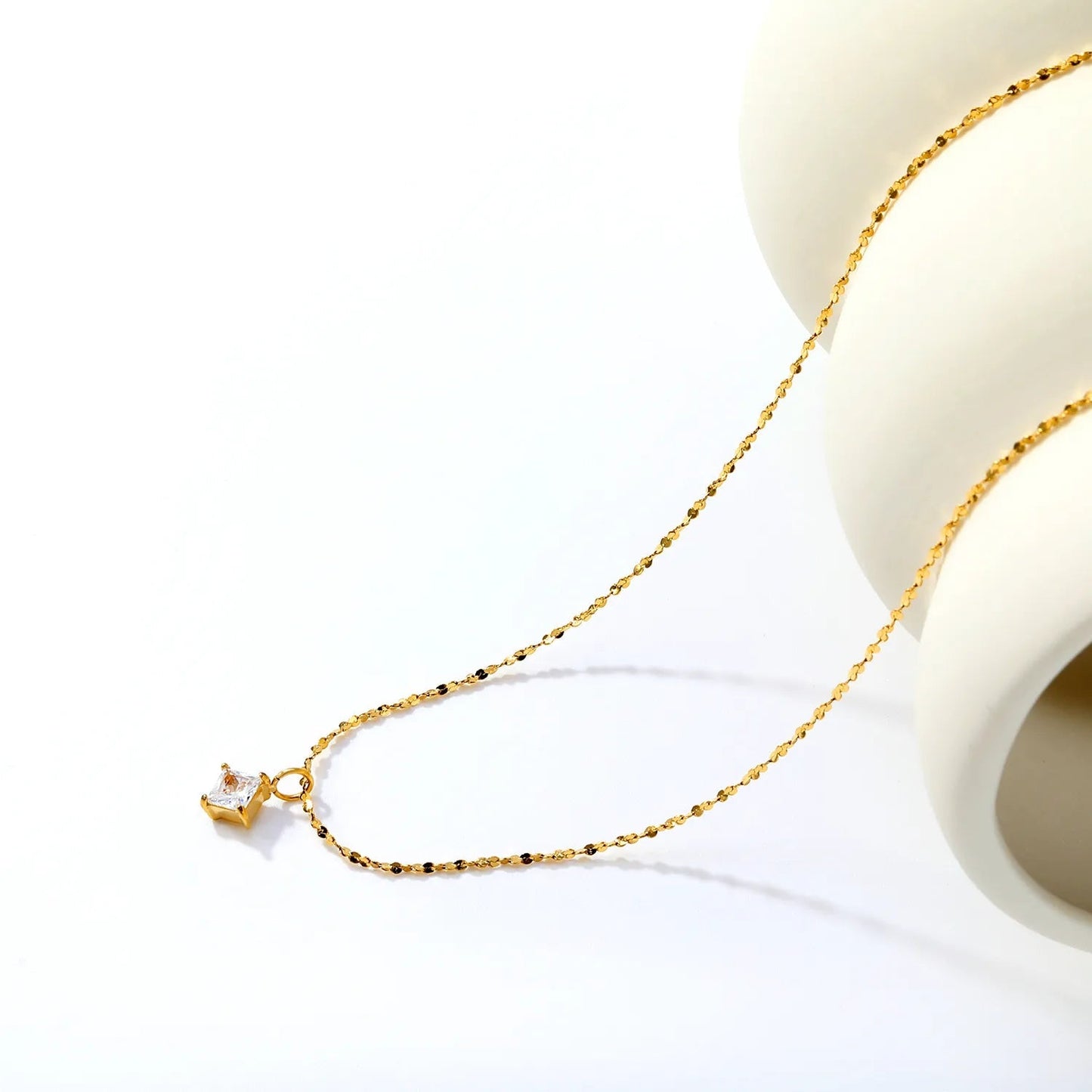 Minimalist Square Zircon Stainless Steel Shimmer Chain