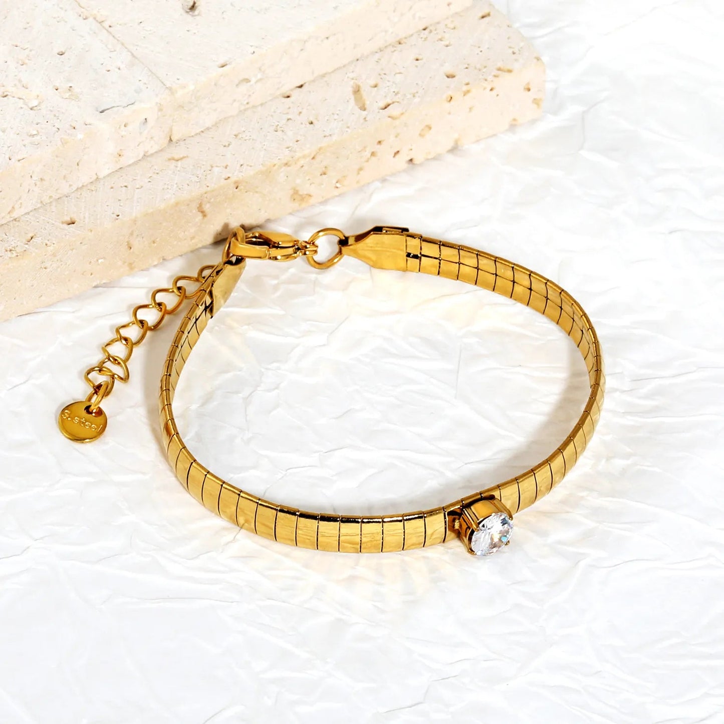 Minimalist Stainless Steel Snake Chain Zircon Bracelet