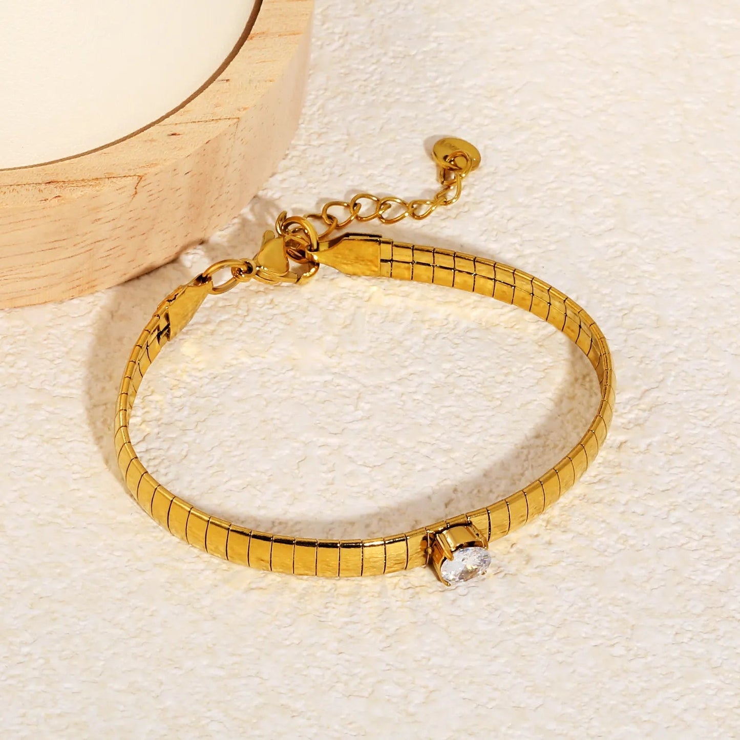 Minimalist Stainless Steel Snake Chain Zircon Bracelet