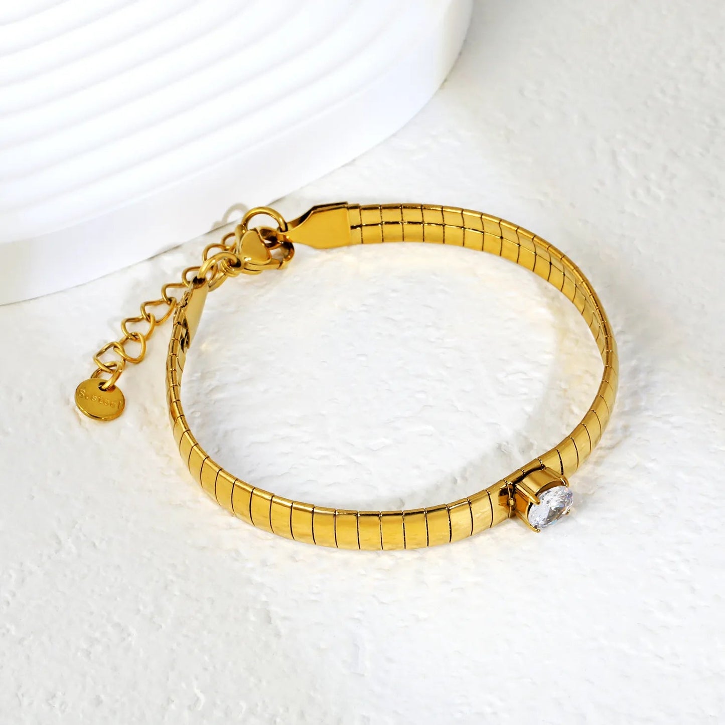 Minimalist Stainless Steel Snake Chain Zircon Bracelet