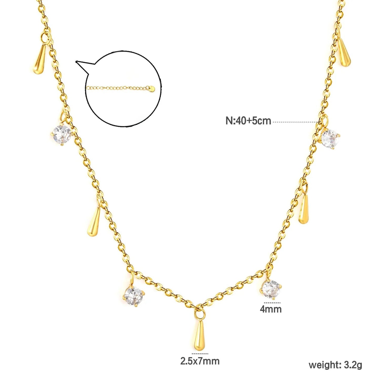 Minimalist Teardrop & Zircon Stainless Steel Dainty Chain
