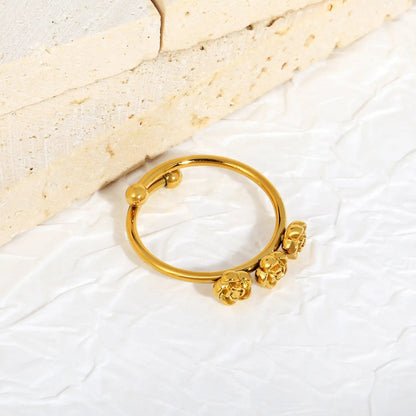 Minimalist Triple Rose Ring 304L Stainless Steel Gold 1.9g Everyday Wear