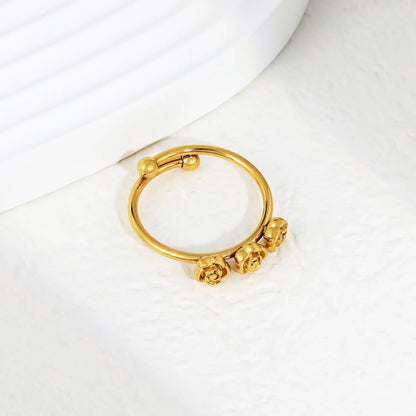 Minimalist Triple Rose Ring 304L Stainless Steel Gold 1.9g Everyday Wear