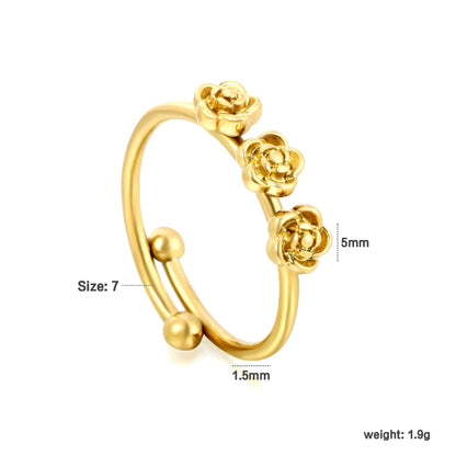 Minimalist Triple Rose Ring 304L Stainless Steel Gold 1.9g Everyday Wear