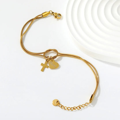 Mother's Day Knot Bracelet | 304L Steel Gold Cross Heart Mom Pendant