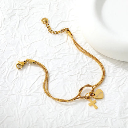 Mother's Day Knot Bracelet | 304L Steel Gold Cross Heart Mom Pendant