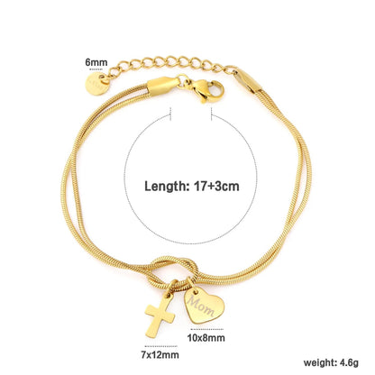 Mother's Day Knot Bracelet | 304L Steel Gold Cross Heart Mom Pendant