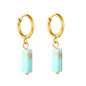 Boho Forest Hexagonal Natural Stone Cylinder Dangle Latch Back Hoop Earrings