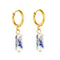 Boho Forest Hexagonal Natural Stone Cylinder Dangle Latch Back Hoop Earrings