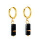 Boho Forest Hexagonal Natural Stone Cylinder Dangle Latch Back Hoop Earrings