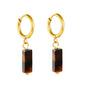 Boho Forest Hexagonal Natural Stone Cylinder Dangle Latch Back Hoop Earrings