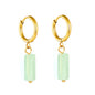 Boho Forest Hexagonal Natural Stone Cylinder Dangle Latch Back Hoop Earrings