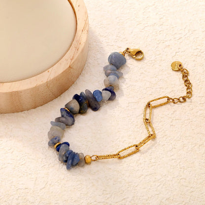 Natural Blue Gemstone Bracelet | Hypoallergenic 304L Steel Gold Boho Style