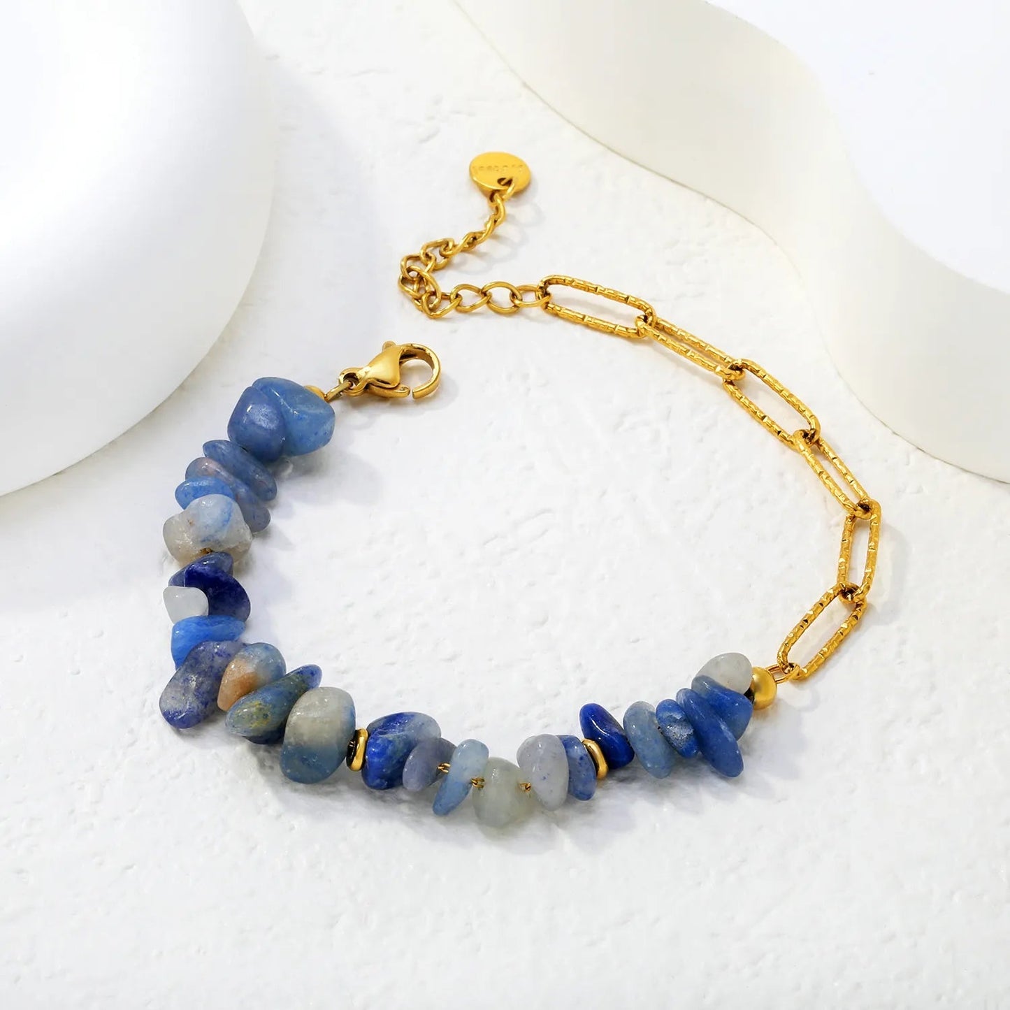 Natural Blue Gemstone Bracelet | Hypoallergenic 304L Steel Gold Boho Style